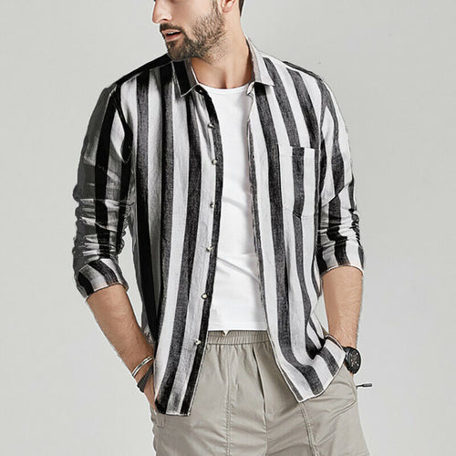 Herren gestreifte Hemdjacke aus leichtem Baumwollstoff EB