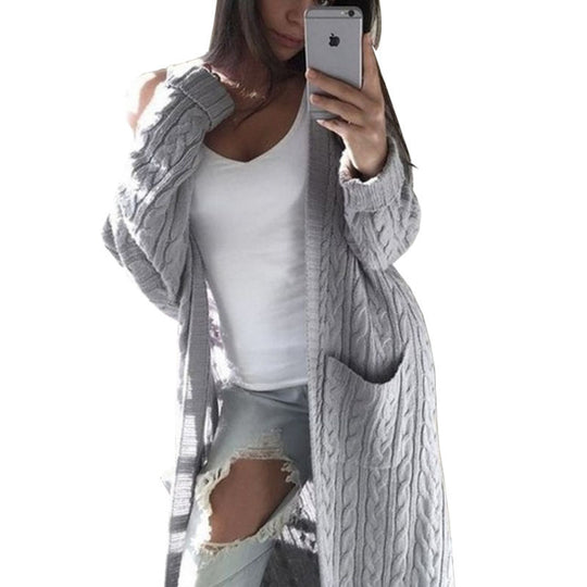 Damen Strickjacke mit Kabelmuster und Taschen EB