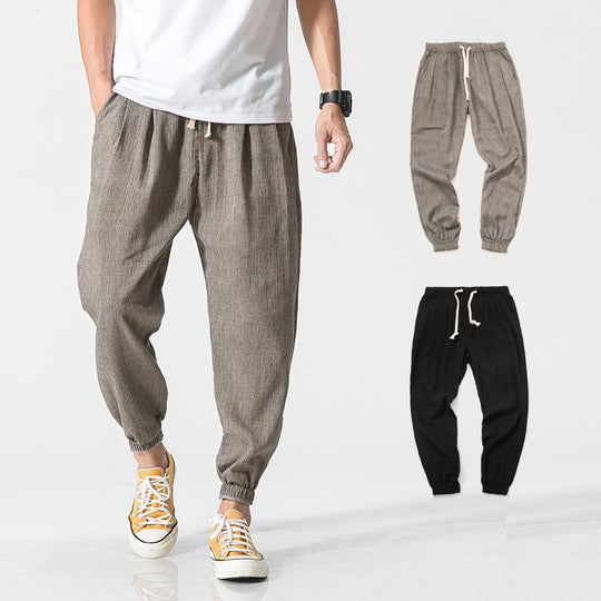 Herren nan leichte Leinenhose mit Tunnelzug und elastischen Bündchen EB