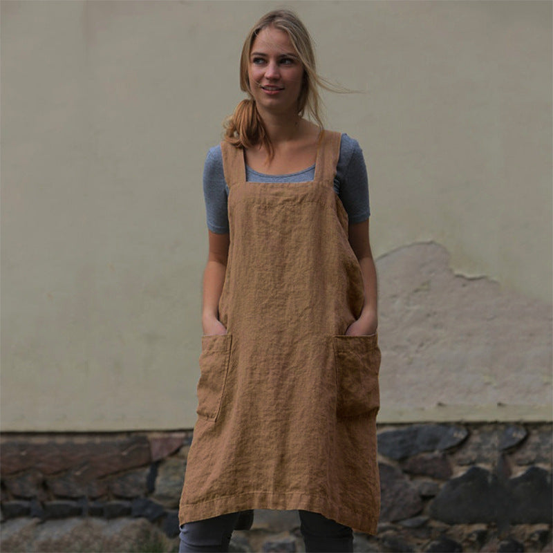 Leichtes Damenkleid aus Baumwolle und Leinen mit Taschen EB
