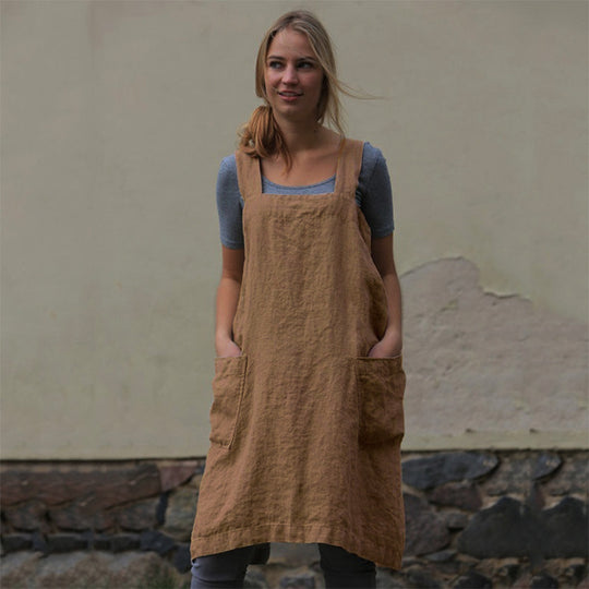 Leichtes Damenkleid aus Baumwolle und Leinen mit Taschen EB