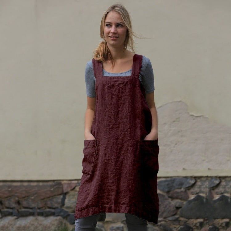 Leichtes Damenkleid aus Baumwolle und Leinen mit Taschen EB