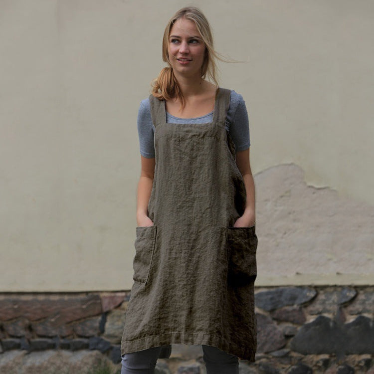Leichtes Damenkleid aus Baumwolle und Leinen mit Taschen EB