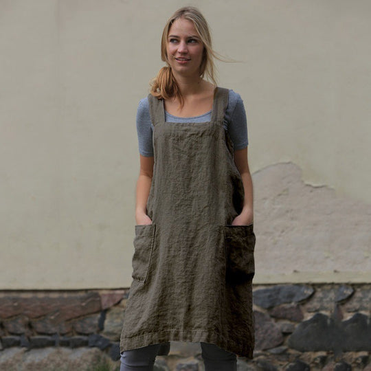 Leichtes Damenkleid aus Baumwolle und Leinen mit Taschen EB