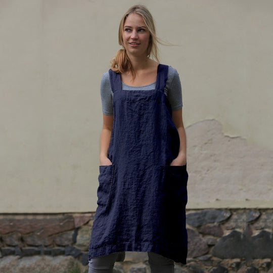 Leichtes Damenkleid aus Baumwolle und Leinen mit Taschen EB
