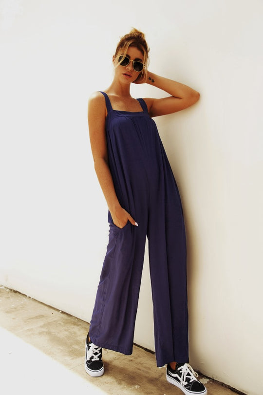 Damen Lässiger Jumpsuit mit weitem Bein und praktischen Taschen EB