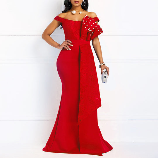 Damen Elegantes Abendkleid mit floralem Oberteil und schwingendem Saum EB