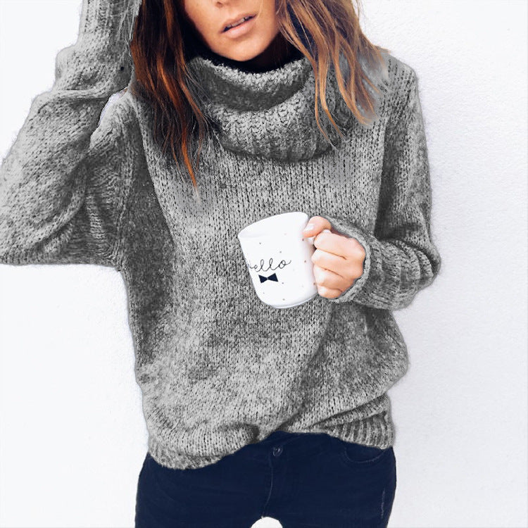 Damen gemütlicher Oversized-Pullover mit hohem Kragen und strukturiertem Strick EB