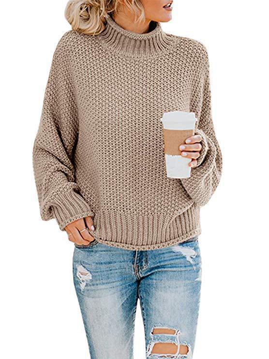 Damen Grobstrickpullover mit hohem Kragen und lässiger Passform EB