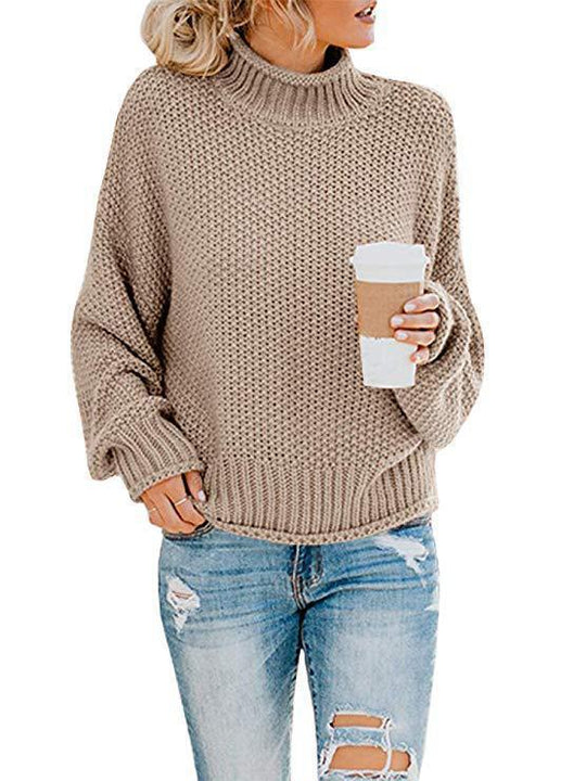 Damen Grobstrickpullover mit hohem Kragen und lässiger Passform EB
