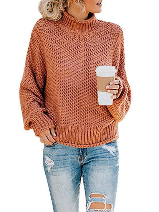 Damen Grobstrickpullover mit hohem Kragen und lässiger Passform EB