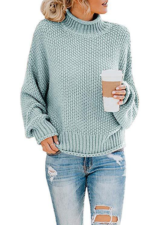 Damen Grobstrickpullover mit hohem Kragen und lässiger Passform EB