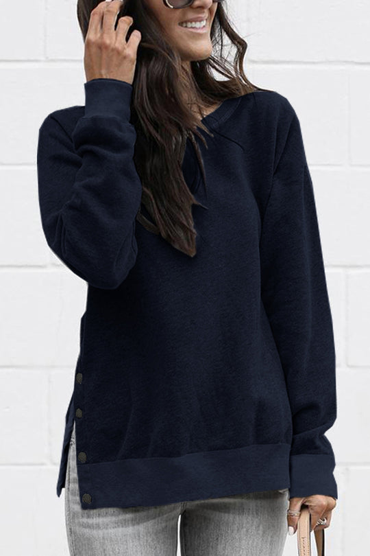 Damen lässiger Sweatpullover mit seitlichen Druckknöpfen EB