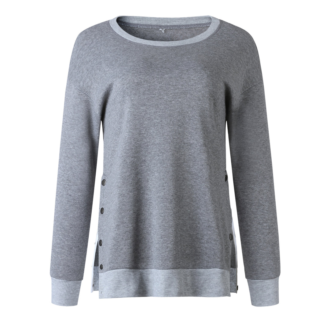 Damen lässiger Sweatpullover mit seitlichen Druckknöpfen EB