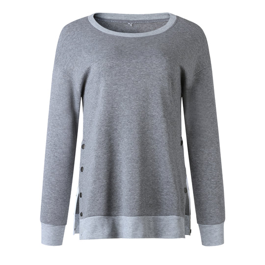 Damen lässiger Sweatpullover mit seitlichen Druckknöpfen EB