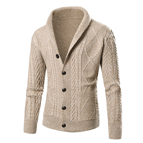 Herren Strickjacke mit modernem Zopfmuster und schickem Schalkragen EB