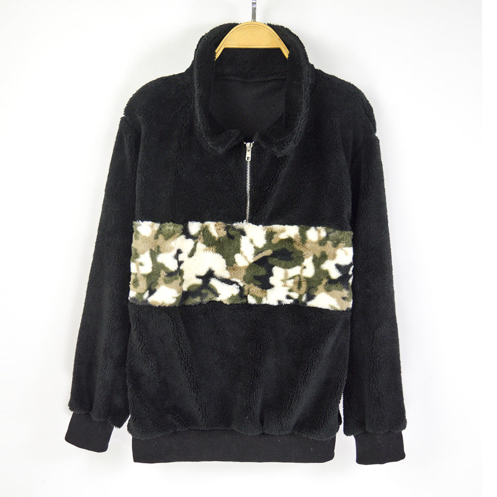Damen kuschelweiche Fleecejacke mit auffälligem Camouflage-Detail EB