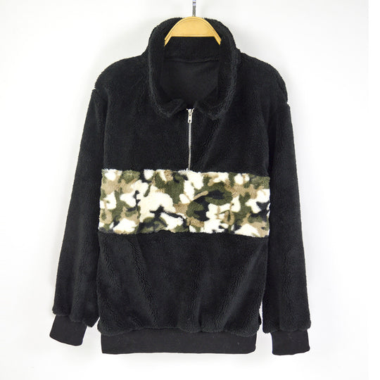 Damen kuschelweiche Fleecejacke mit auffälligem Camouflage-Detail EB