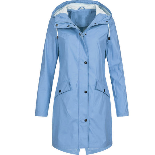 Damen nan wasserfester langer Regenmantel mit Kapuze und tailliertem Schnitt EB