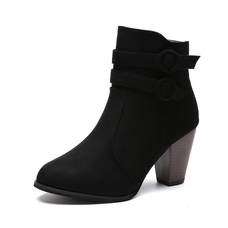 Damen Stiefeletten mit modischen Riemen und komfortablem Blockabsatz EB