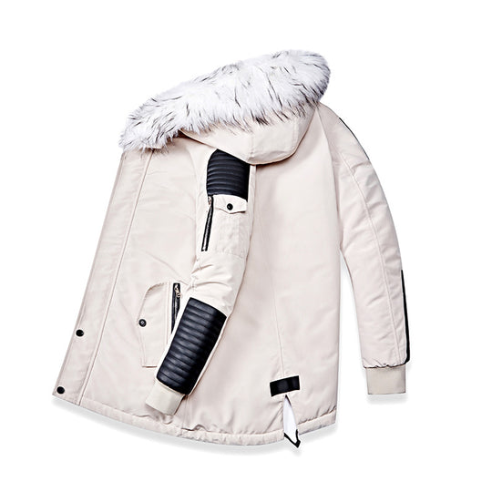Herren Winterjacke mit abnehmbarem Kunstfellkragen und vielseitigen Taschen EB