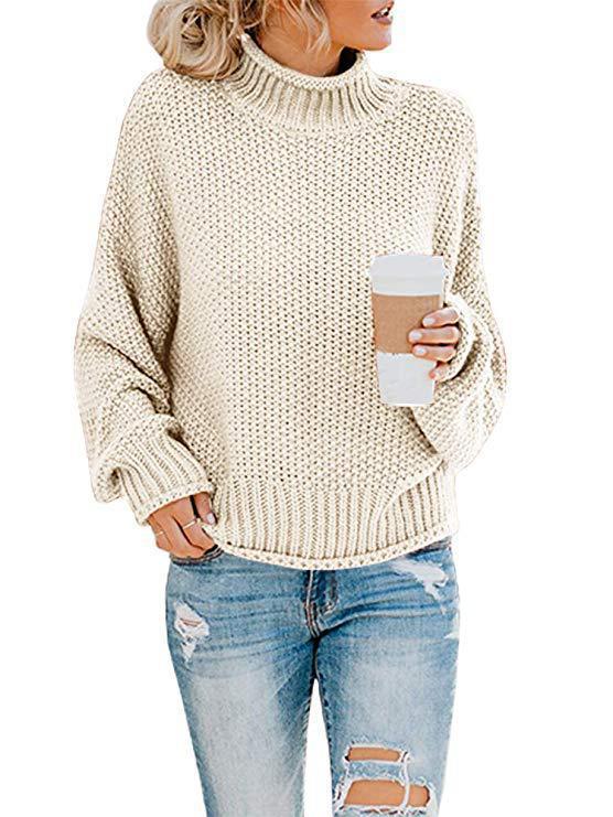 Damen Grobstrickpullover mit hohem Kragen und lässiger Passform EB