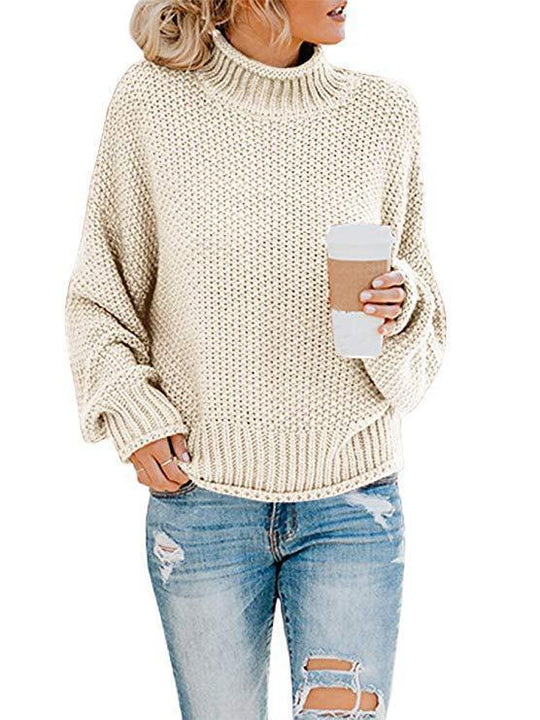 Damen Grobstrickpullover mit hohem Kragen und lässiger Passform EB