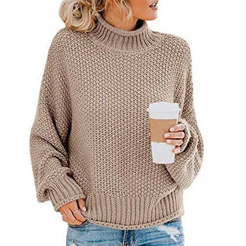 Damen Grobstrickpullover mit hohem Kragen und lässiger Passform EB