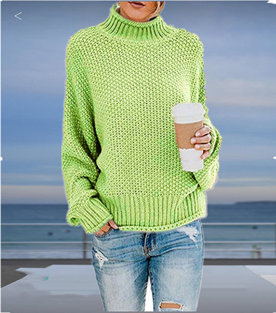Damen Oversized Strickpullover mit hohem Kragen und strukturiertem Muster EB