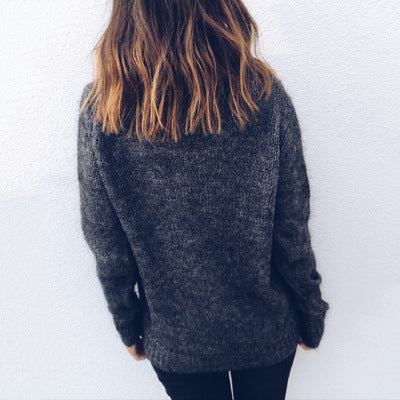 Damen gemütlicher Oversized-Pullover mit hohem Kragen und strukturiertem Strick EB
