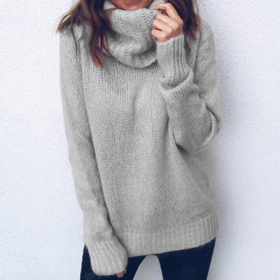 Damen gemütlicher Oversized-Pullover mit hohem Kragen und strukturiertem Strick EB