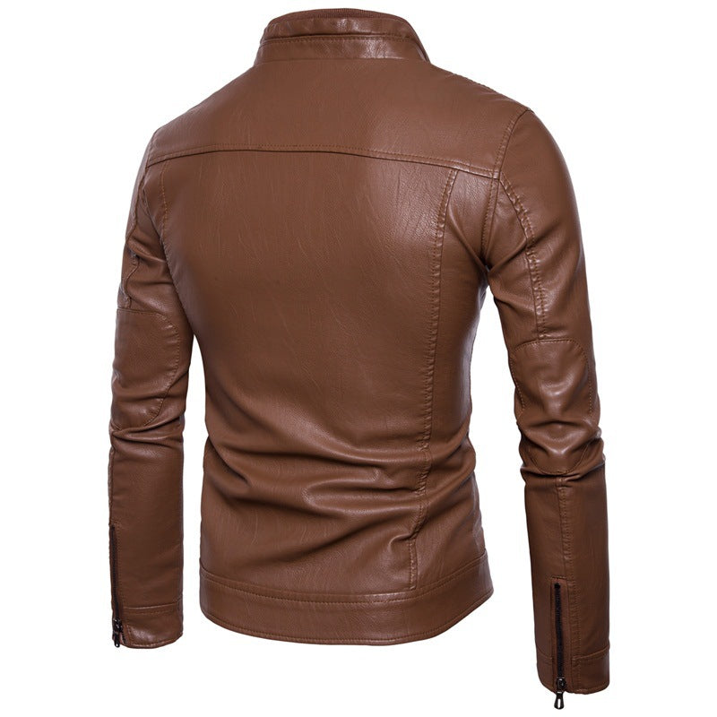 Herren elegante Kunstlederjacke mit modernen Reißverschlusstaschen EB