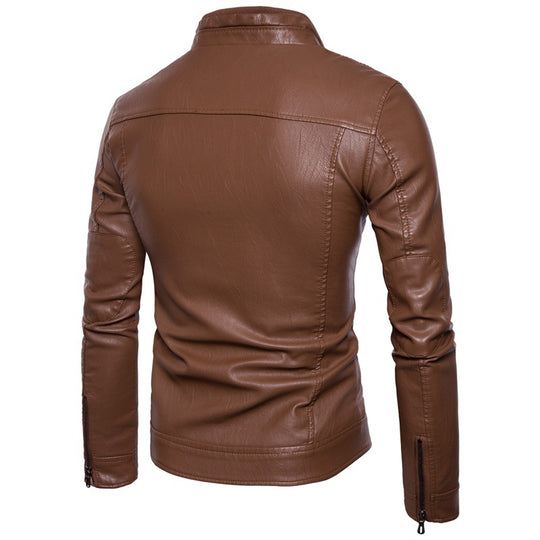 Herren elegante Kunstlederjacke mit modernen Reißverschlusstaschen EB