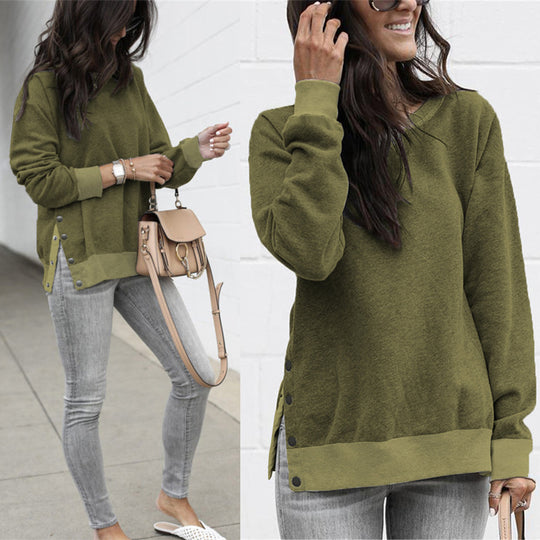 Damen lässiger Sweatpullover mit seitlichen Druckknöpfen EB