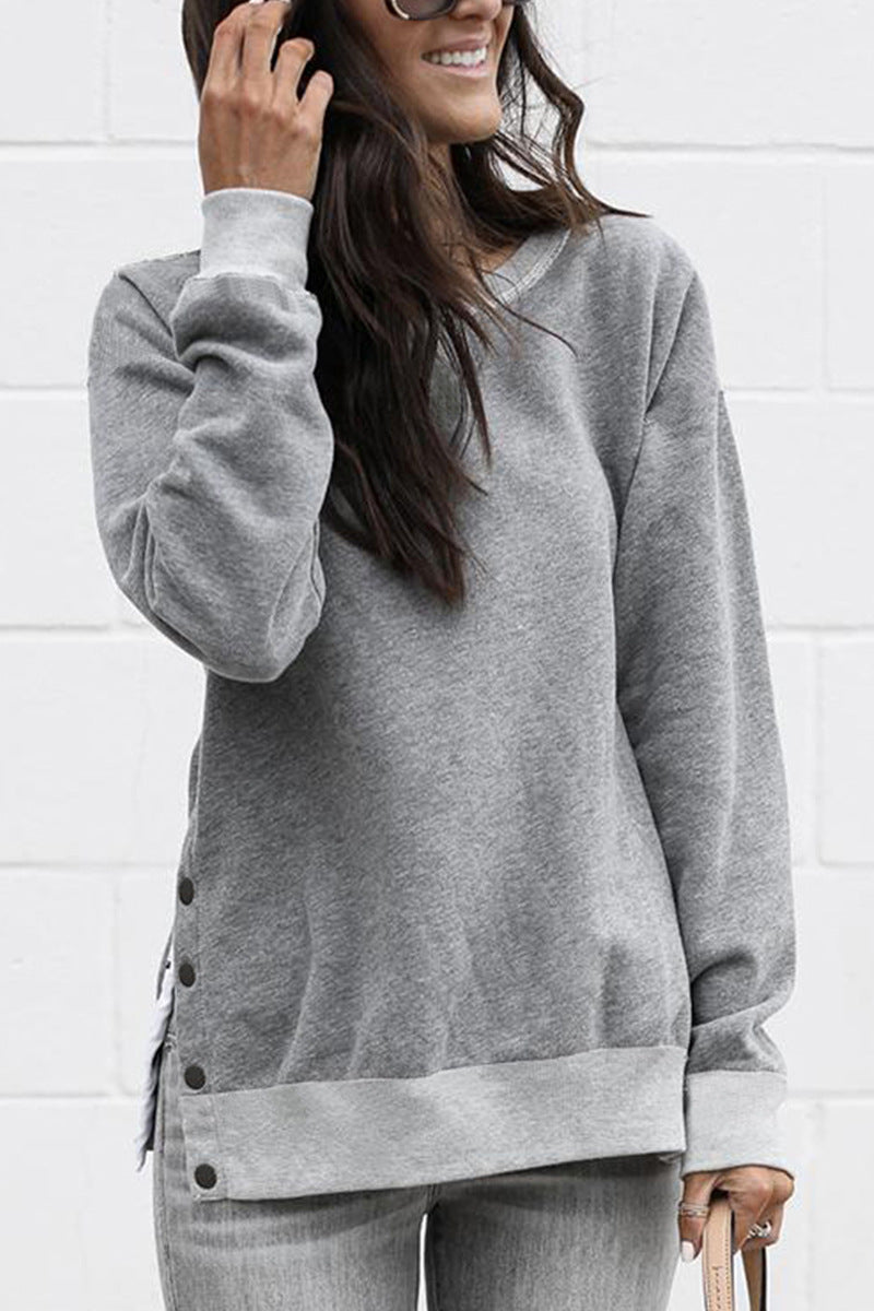 Damen lässiger Sweatpullover mit seitlichen Druckknöpfen EB