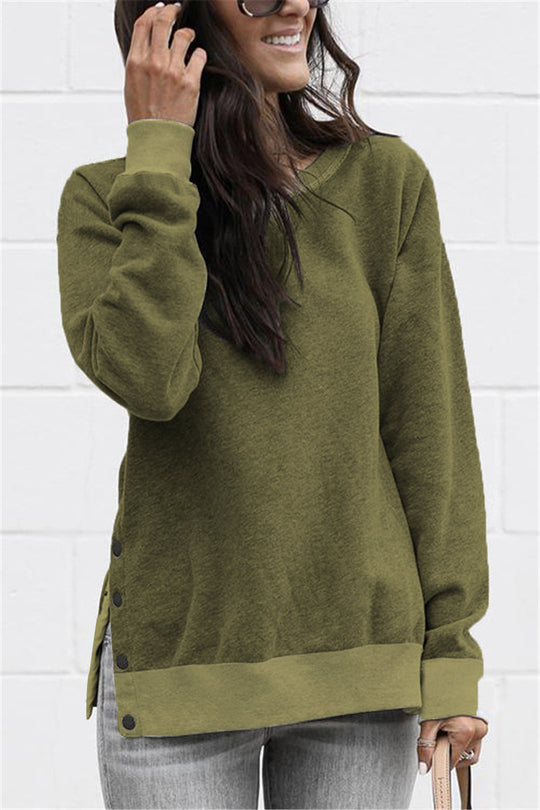 Damen lässiger Sweatpullover mit seitlichen Druckknöpfen EB
