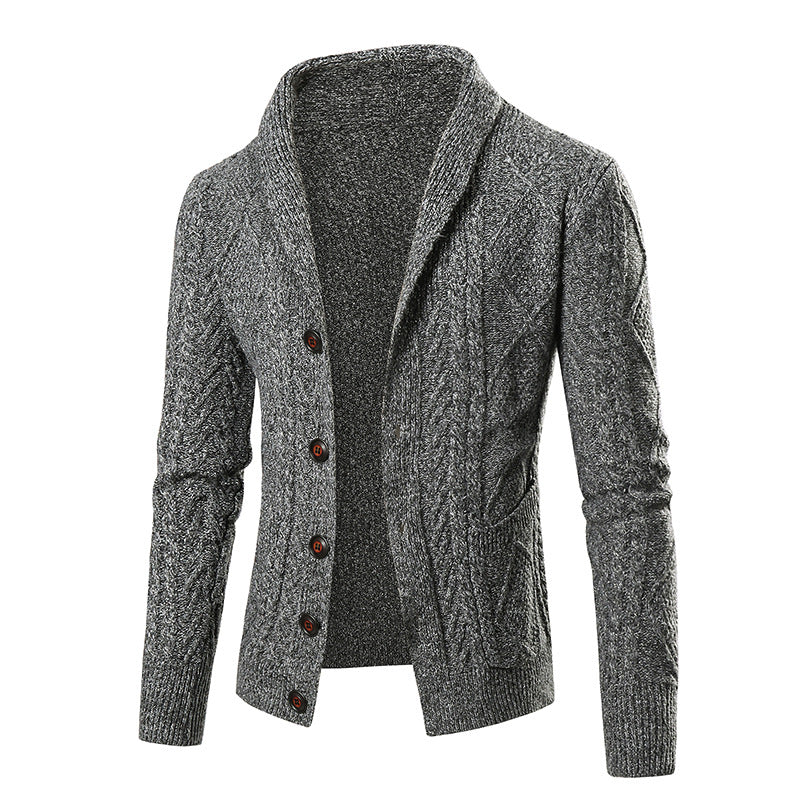 Herren Strickjacke mit modernem Zopfmuster und schickem Schalkragen EB