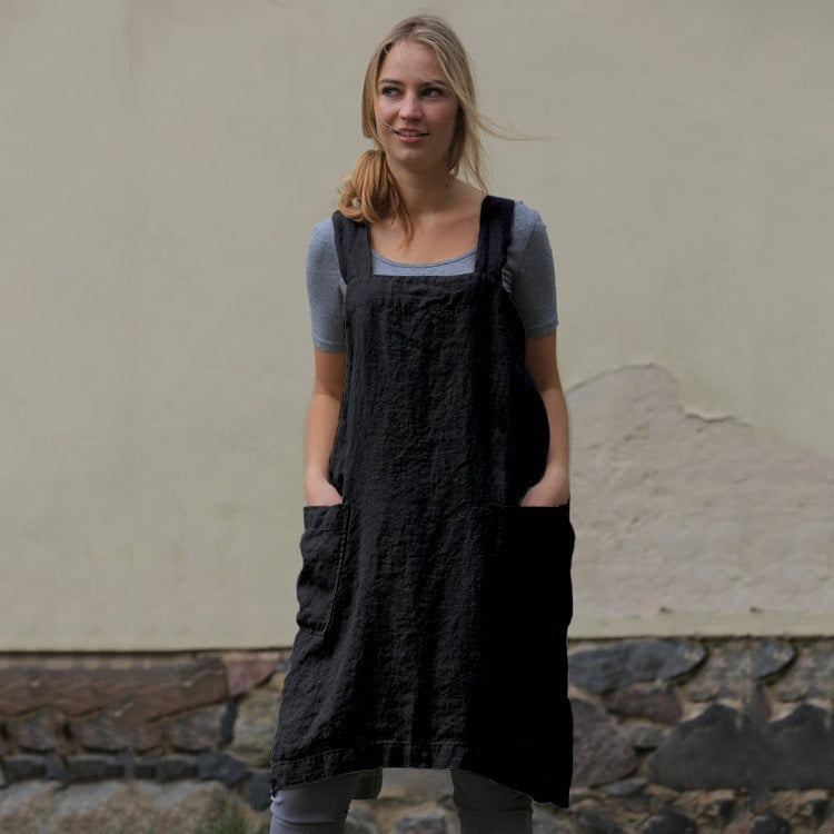 Leichtes Damenkleid aus Baumwolle und Leinen mit Taschen EB
