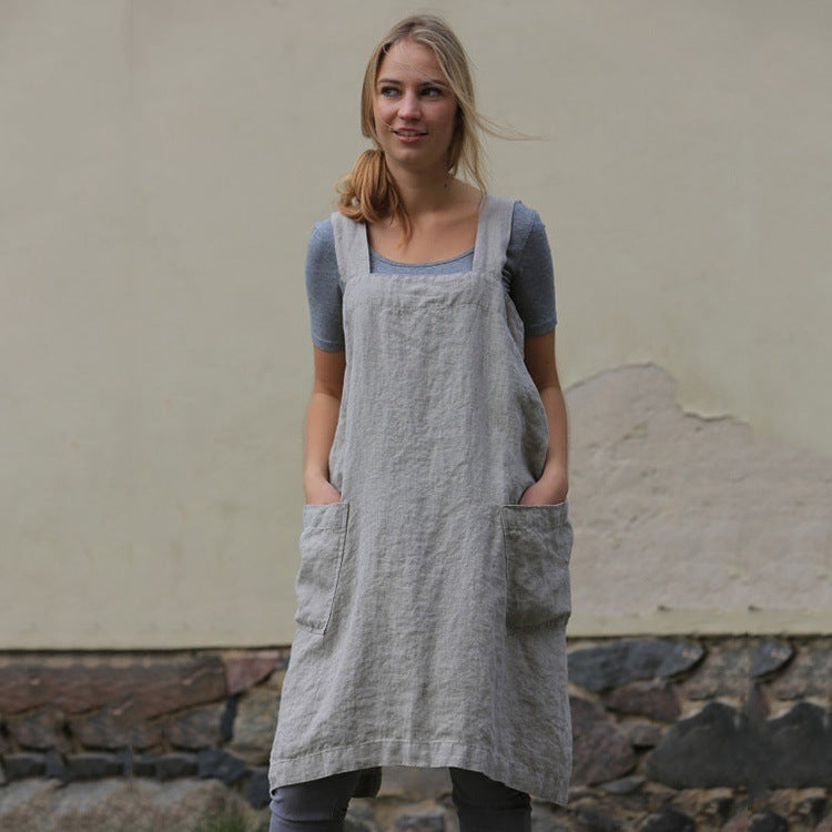 Leichtes Damenkleid aus Baumwolle und Leinen mit Taschen EB