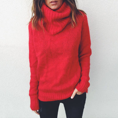 Damen gemütlicher Oversized-Pullover mit hohem Kragen und strukturiertem Strick EB