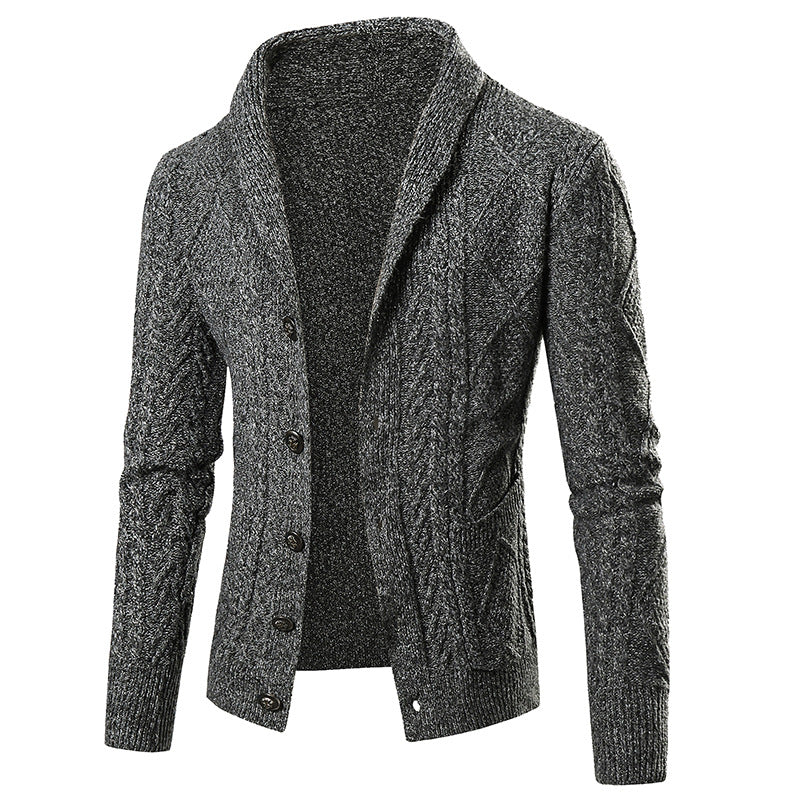 Herren Strickjacke mit modernem Zopfmuster und schickem Schalkragen EB