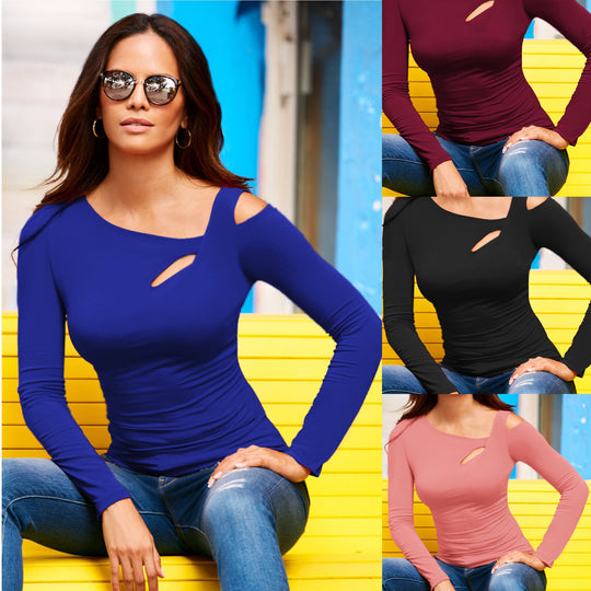 Damen lässiges Longsleeve Oberteil mit asymmetrischem Ausschnitt und seitlichem Cut-Out EB