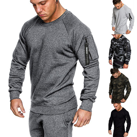 Herren sportlicher Sweatshirt mit praktischer Reißverschlusstasche EB