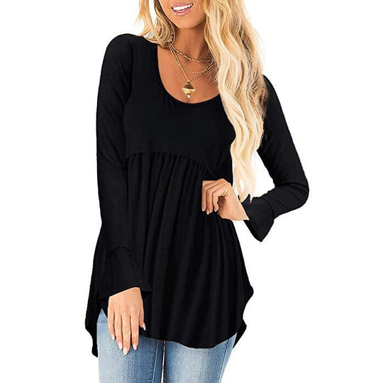 Damen weites Langarmshirt mit asymmetrischem Saum und lässigem Schnitt EB