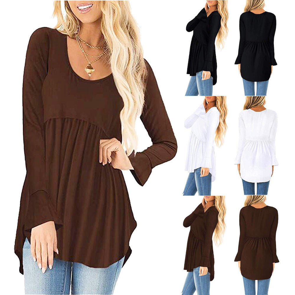 Damen weites Langarmshirt mit asymmetrischem Saum und lässigem Schnitt EB