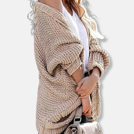 EB | Woll Übergroßer Cardigan Gerippter Offener Fronttaschen Cardigan