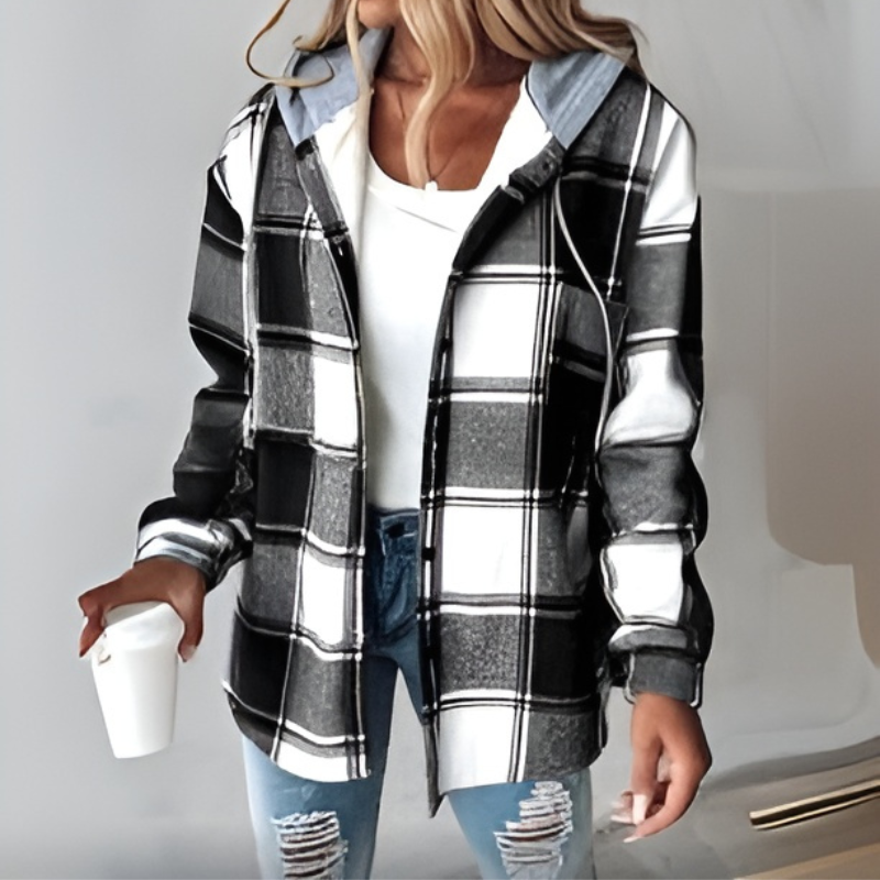 EB | Gestreifte Kapuzenstrickjacke