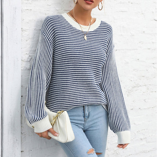 EB | Klassische Gestreifte Strickjacke Acryl Stylisch und Bequem