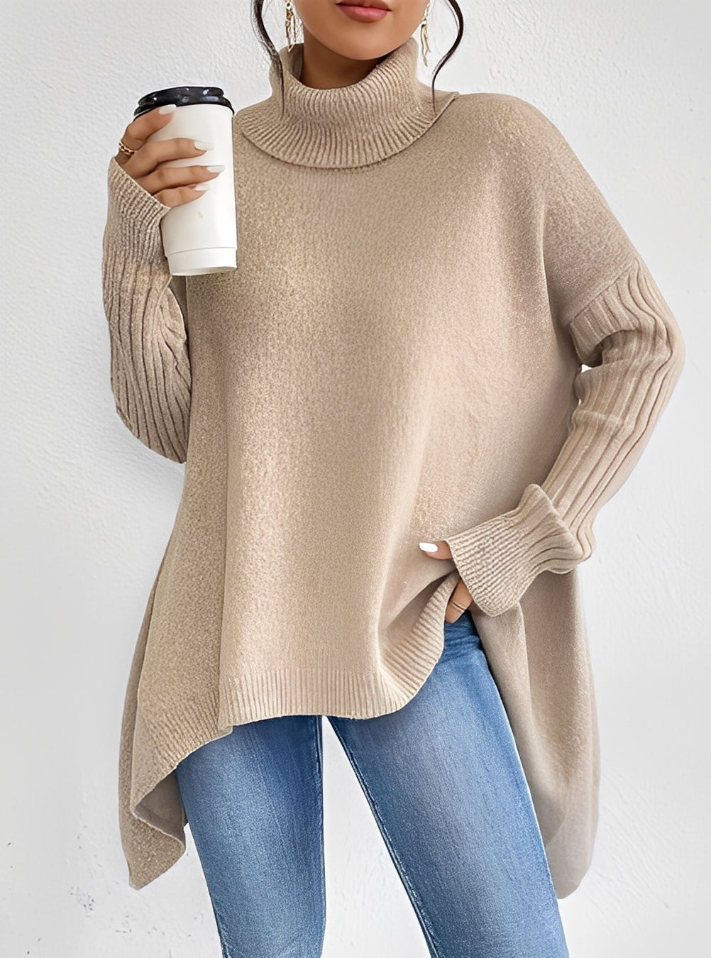 EB | Eleganter Langer Damenpullover mit Rollkragen
