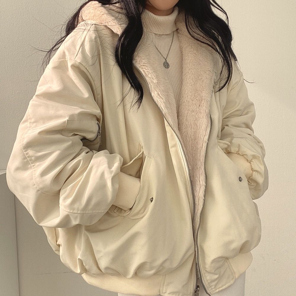 EB | Übergroße Zip up Jacke Lässige Passform Weiche Fütterung